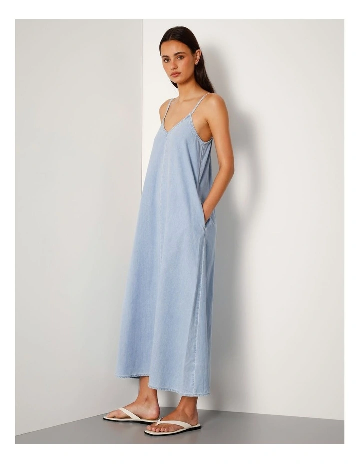 Lightweight Denim V-neck Dress In Breeze Blue image 3