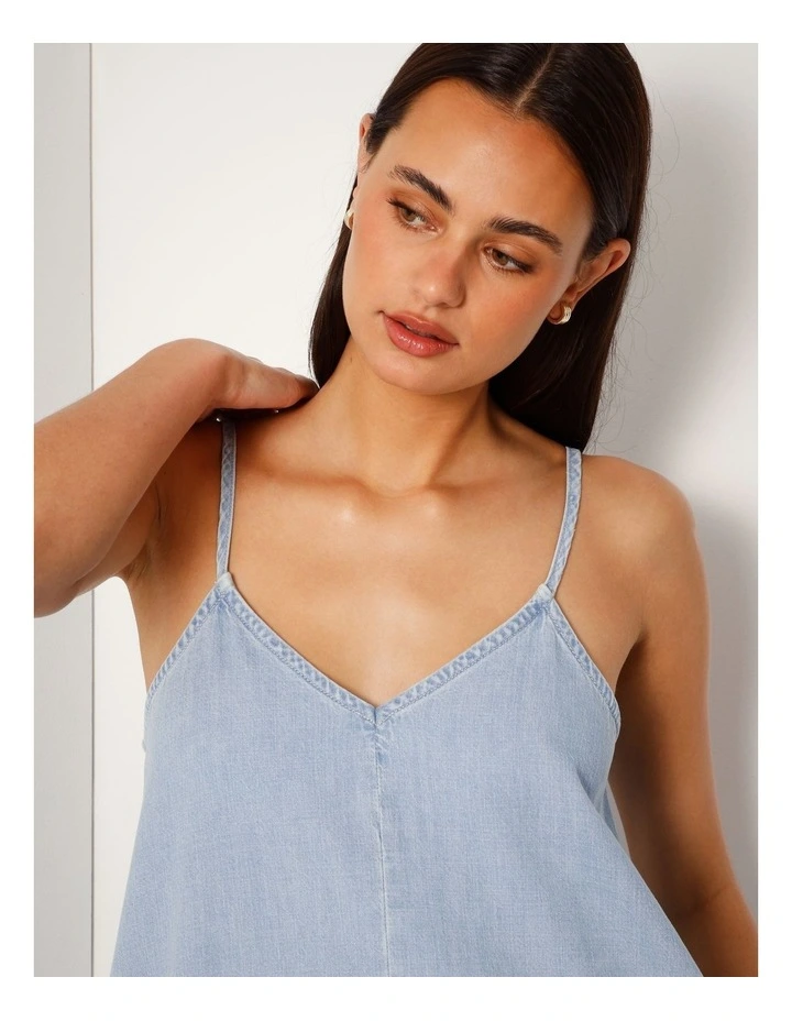 Lightweight Denim V-neck Dress In Breeze Blue image 4