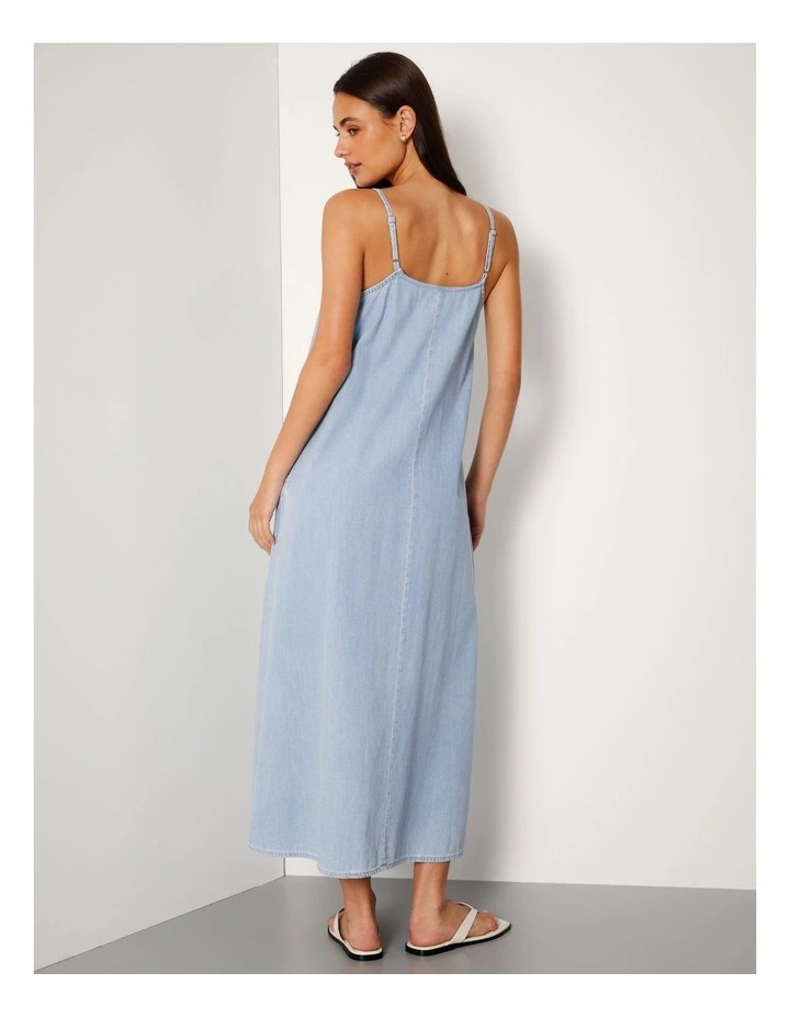 Lightweight Denim V-neck Dress In Breeze Blue image 5