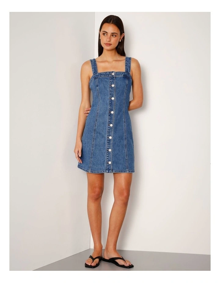 Denim Mini Dress With Removable Straps In Bright Blue image 1