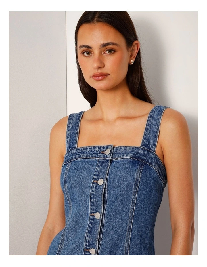 Denim Mini Dress With Removable Straps In Bright Blue image 3