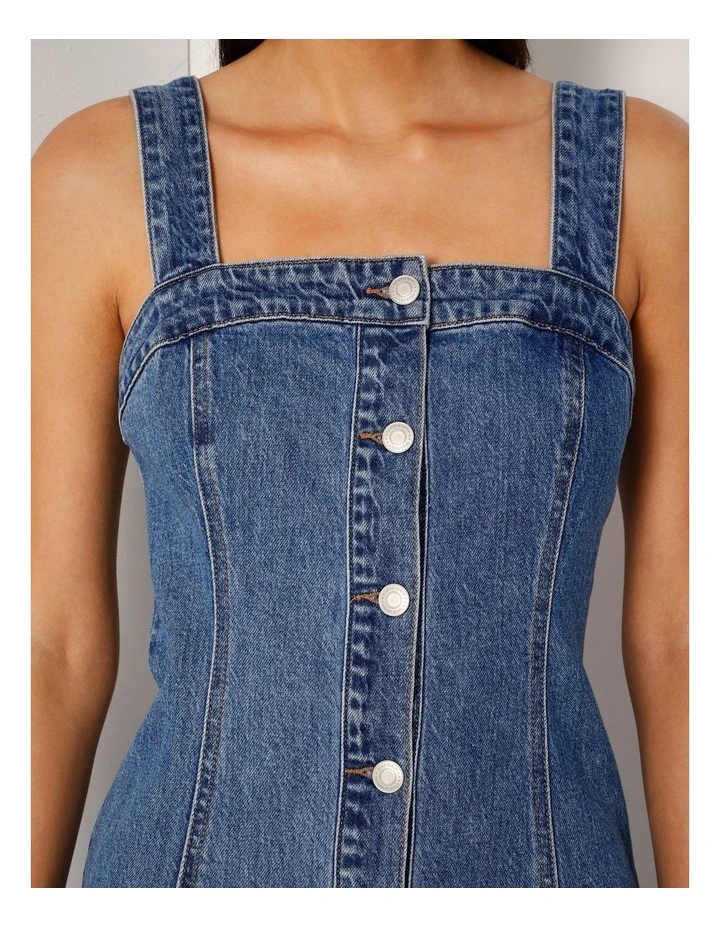Denim Mini Dress With Removable Straps In Bright Blue image 4
