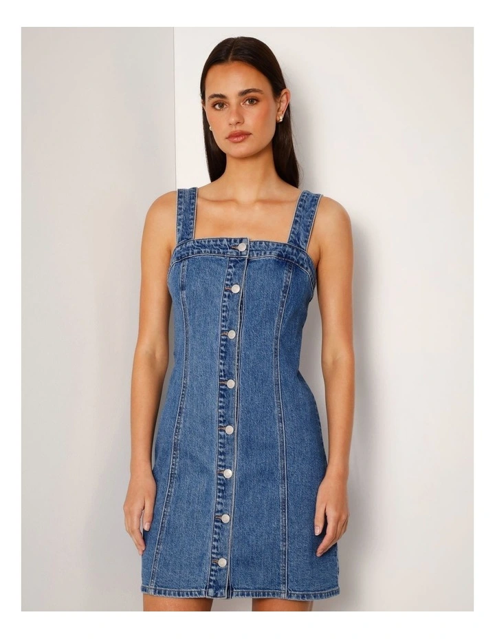 Denim Mini Dress With Removable Straps In Bright Blue image 5