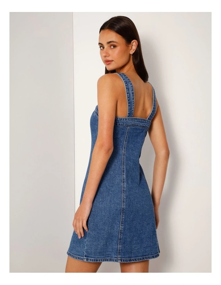 Denim Mini Dress With Removable Straps In Bright Blue image 6