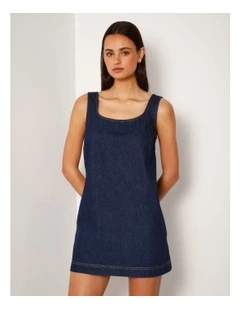 A-line Denim Tank Dress In Indigo