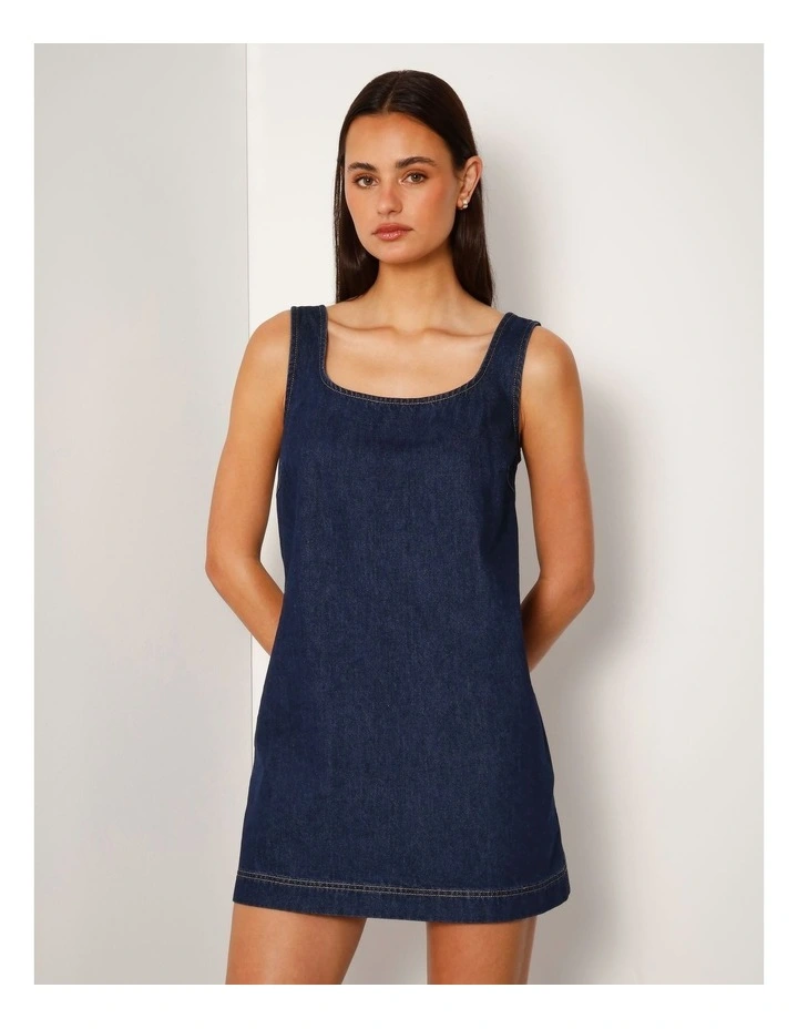 A-line Denim Tank Dress In Indigo image 1