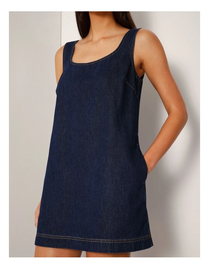 A-line Denim Tank Dress In Indigo image 2