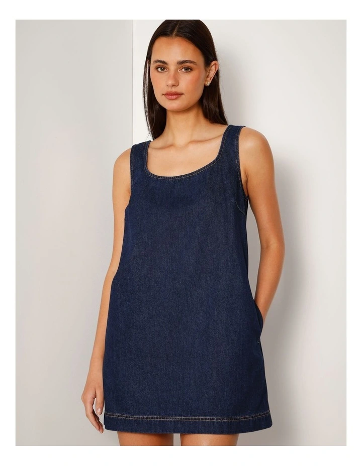 A-line Denim Tank Dress In Indigo image 4