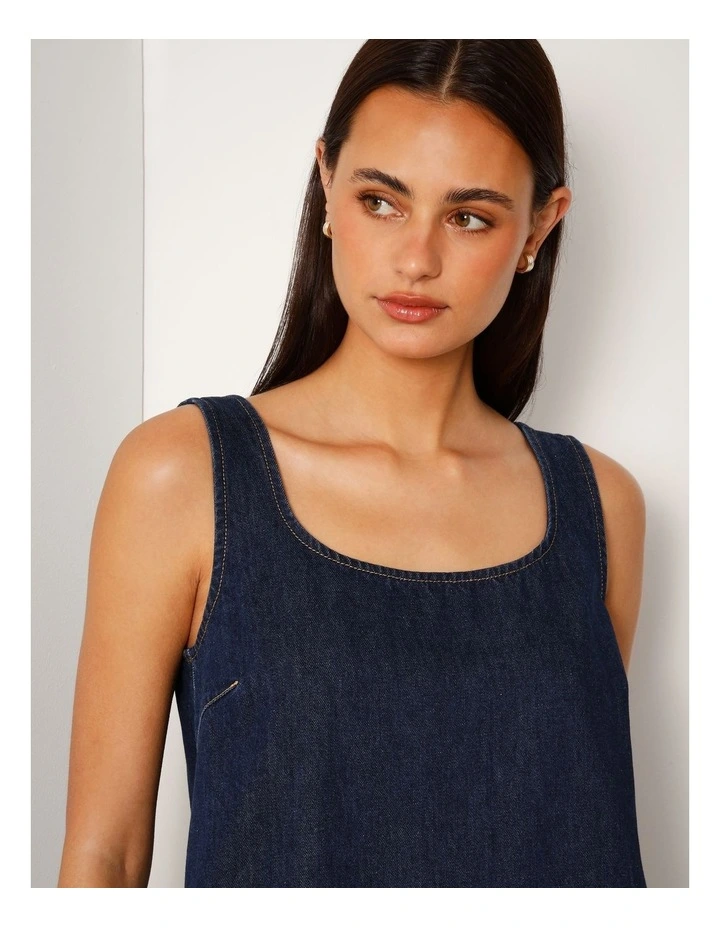 A-line Denim Tank Dress In Indigo image 5