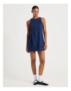 Pleated Shift Dress in Medium Indigo
