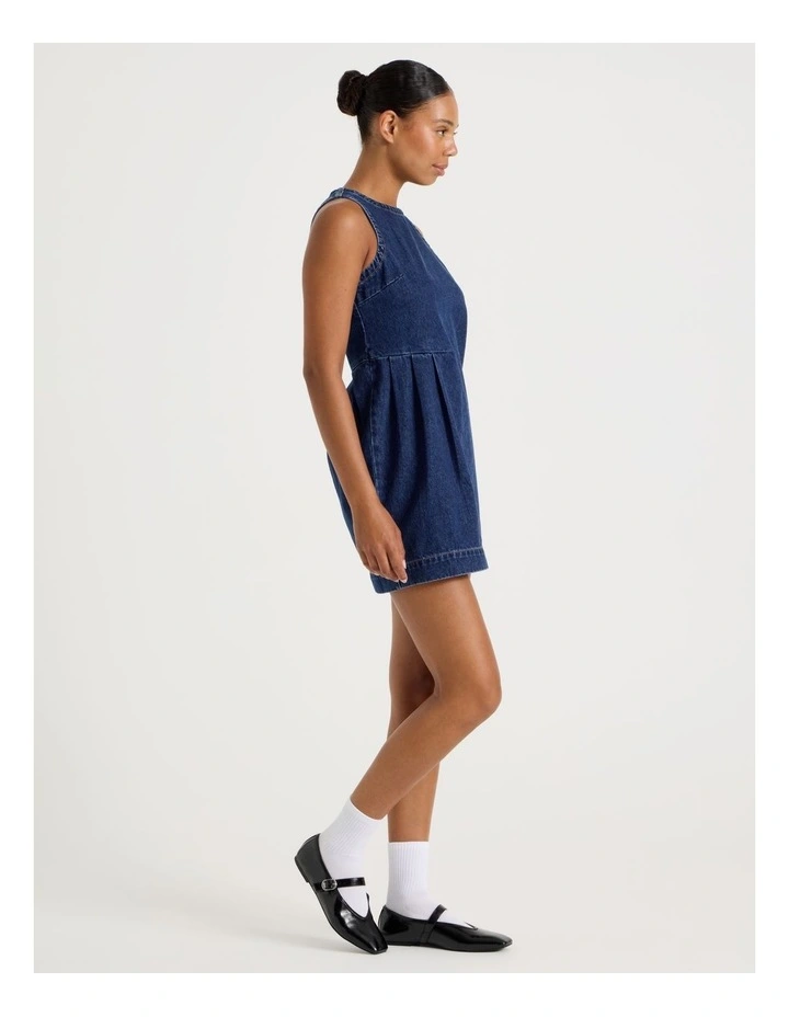 Pleated Shift Dress in Medium Indigo image 3