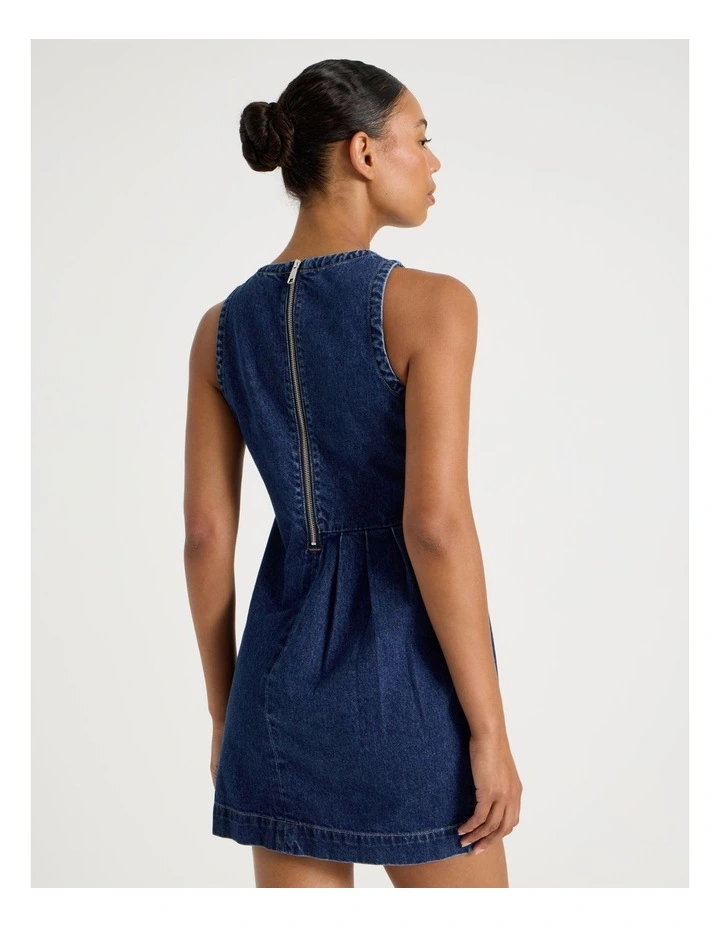 Pleated Shift Dress in Medium Indigo image 5