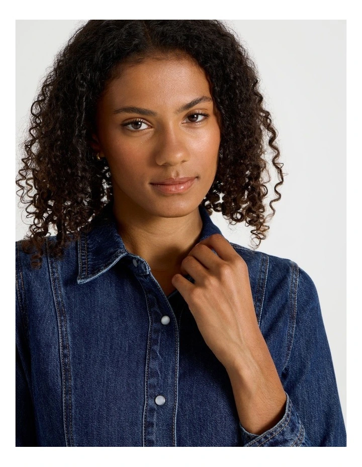 Long Shirt Dress in Dark Indigo image 2