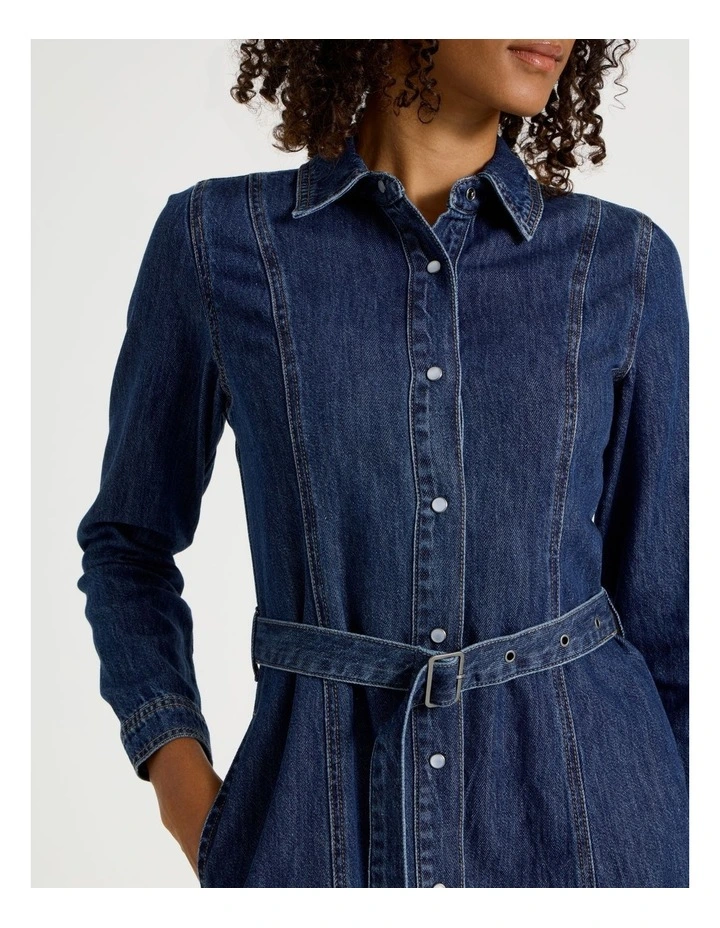 Long Shirt Dress in Dark Indigo image 3