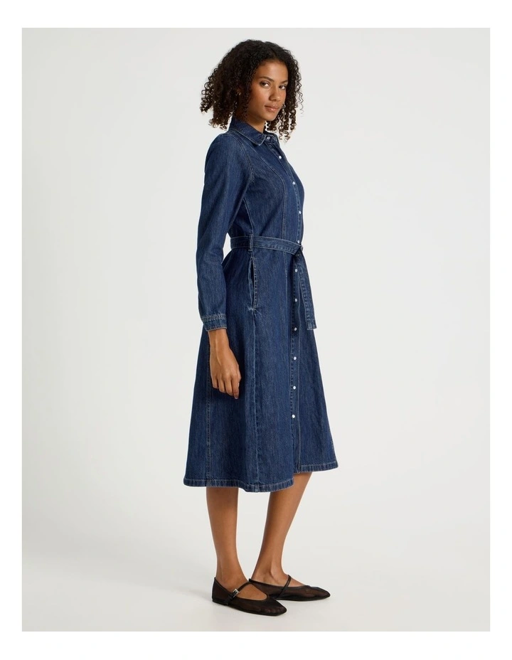 Long Shirt Dress in Dark Indigo image 4