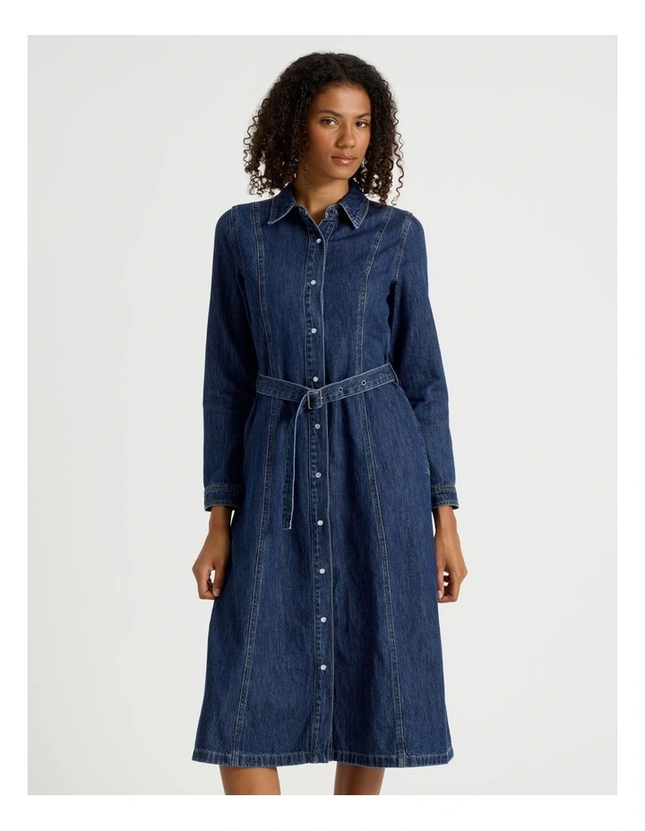 Long Shirt Dress in Dark Indigo image 5
