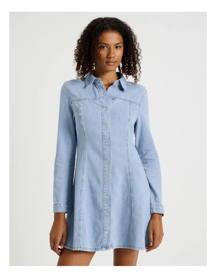 Short Shirt Dress in Light Indigo image 2