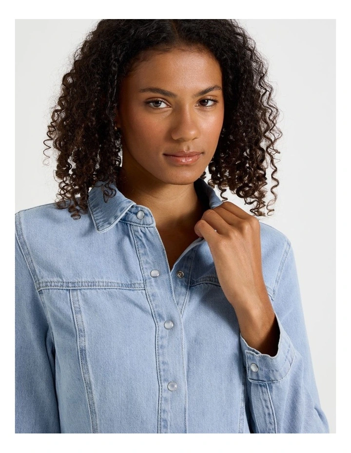 Short Shirt Dress in Light Indigo image 3