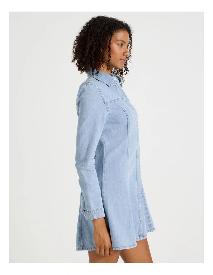 Short Shirt Dress in Light Indigo image 4