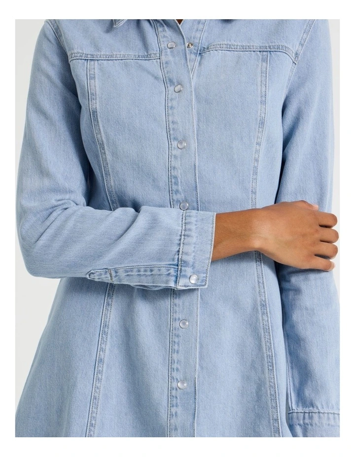 Short Shirt Dress in Light Indigo image 5