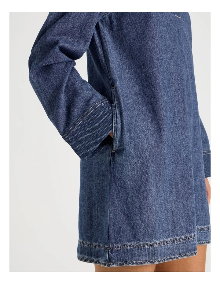 Long Sleeve Dress With Jacquard Panels in Dark Indigo image 4
