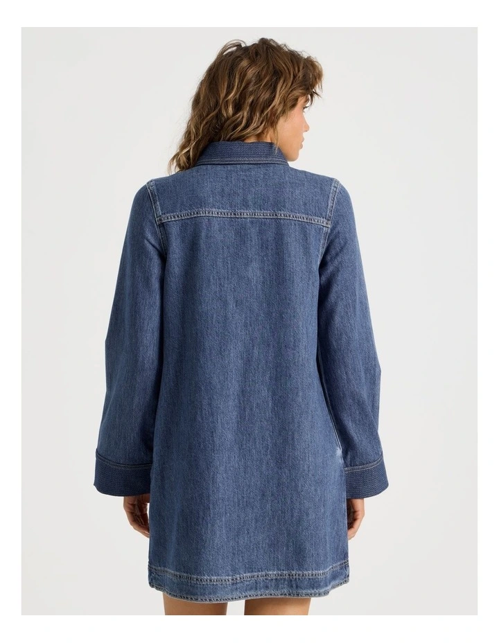 Long Sleeve Dress With Jacquard Panels in Dark Indigo image 6