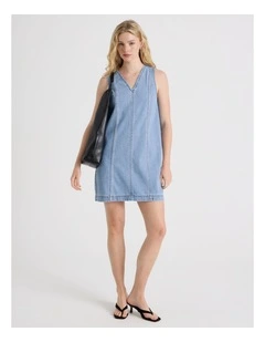 Sleeveless Denim Mini Dress in Blue