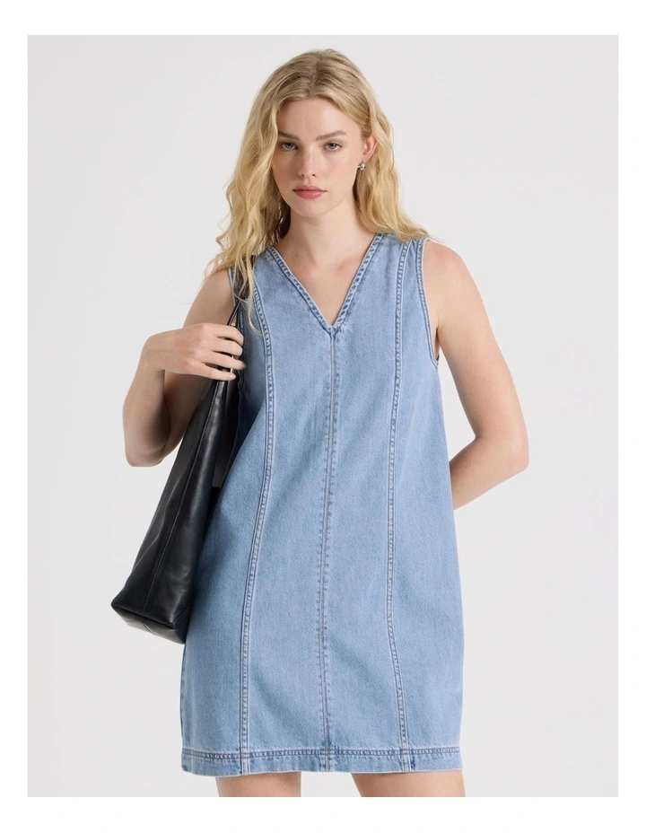 Sleeveless Denim Mini Dress in Blue image 2
