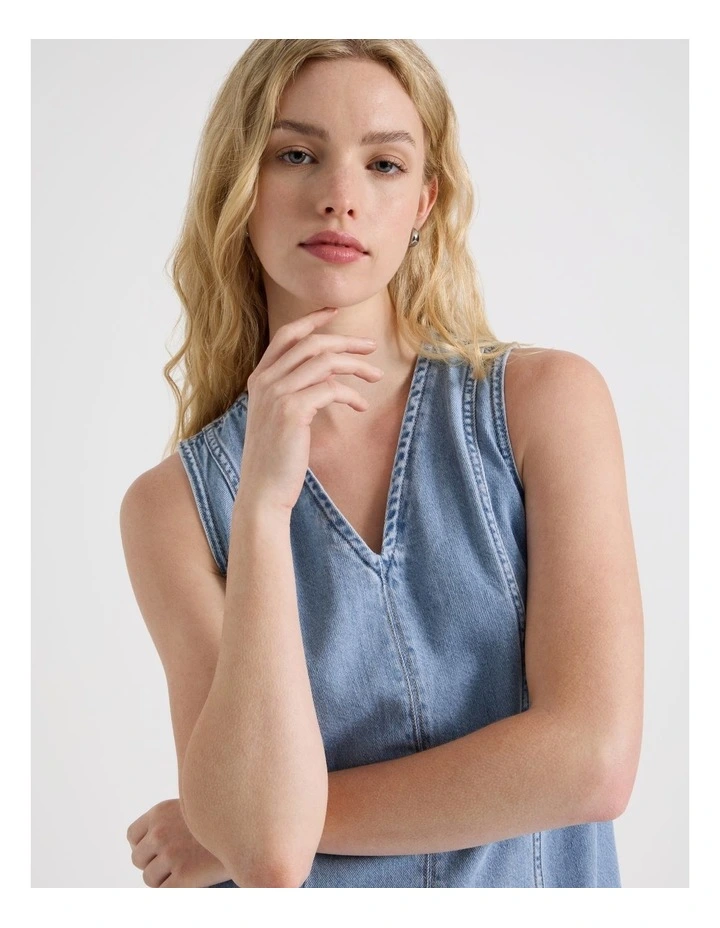 Sleeveless Denim Mini Dress in Blue image 3