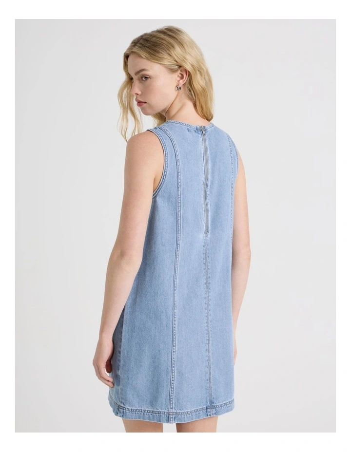 Sleeveless Denim Mini Dress in Blue image 6