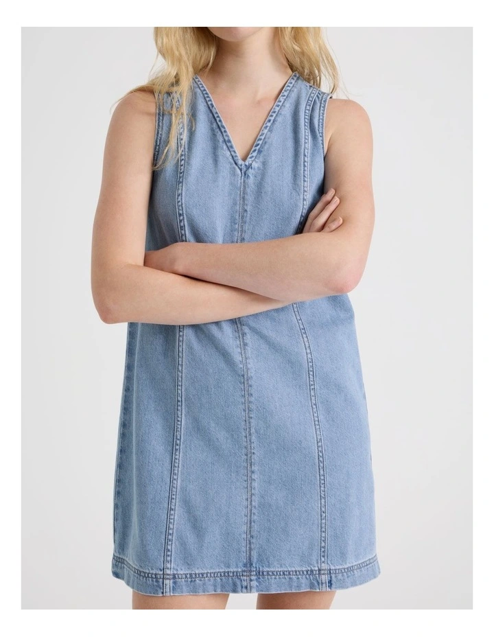 Sleeveless Denim Mini Dress in Blue image 7