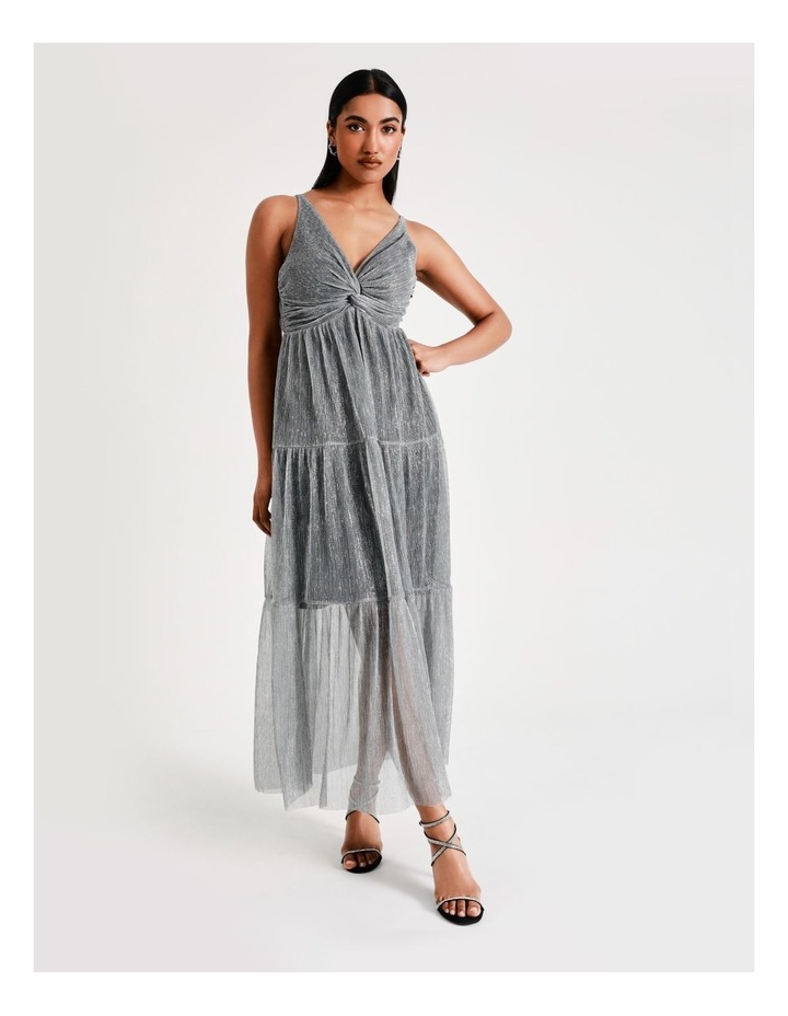Metallic Plisse Tiered Maxi Dress in