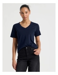 Relaxed Fit V Neck Tee in Navy