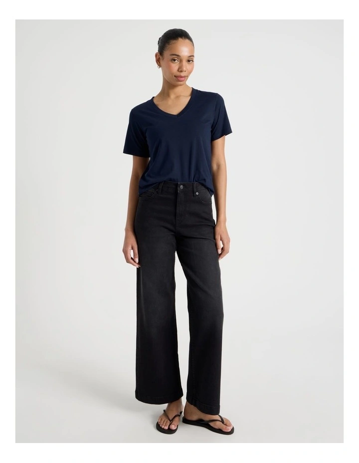 Relaxed Fit V Neck Tee in Navy image 2