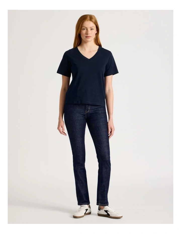 Relaxed Fit V Neck Tee in Navy image 2