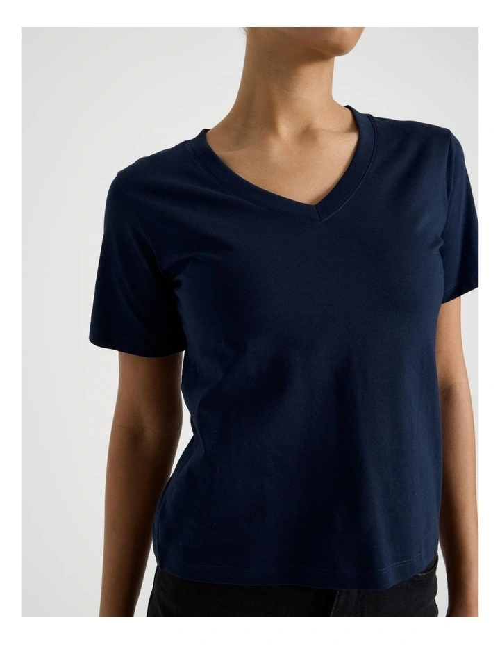 Relaxed Fit V Neck Tee in Navy image 3