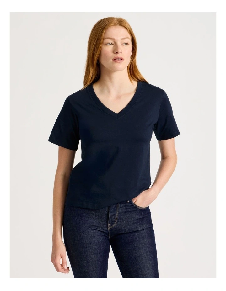 Relaxed Fit V Neck Tee in Navy image 3