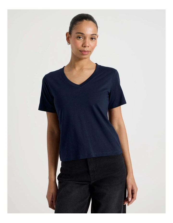 Relaxed Fit V Neck Tee in Navy image 4