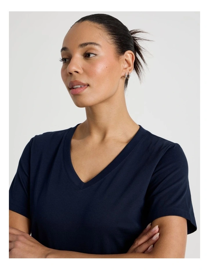 Relaxed Fit V Neck Tee in Navy image 5