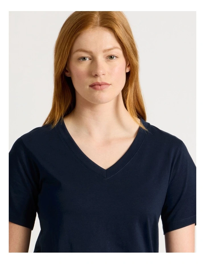 Relaxed Fit V Neck Tee in Navy image 5