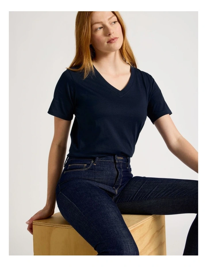 Relaxed Fit V Neck Tee in Navy image 6