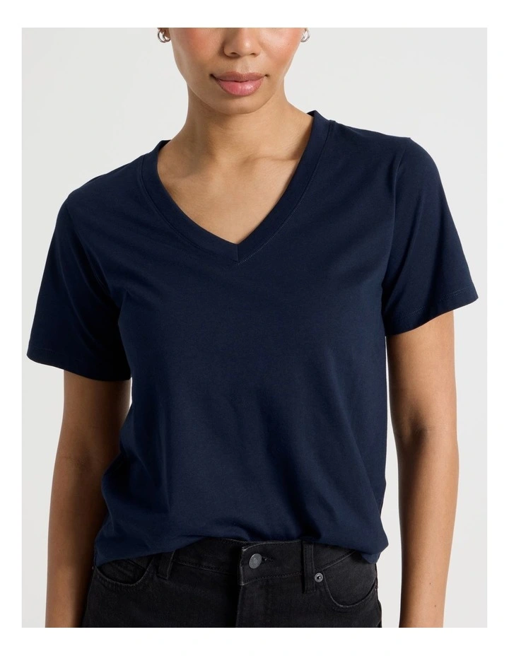 Relaxed Fit V Neck Tee in Navy image 7