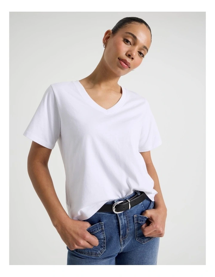 Relaxed Fit V Neck Tee in White image 1