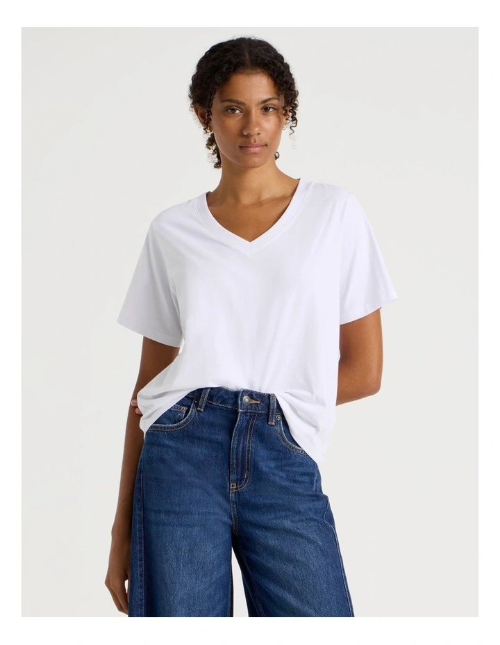 Relaxed Fit V Neck Tee in White image 1