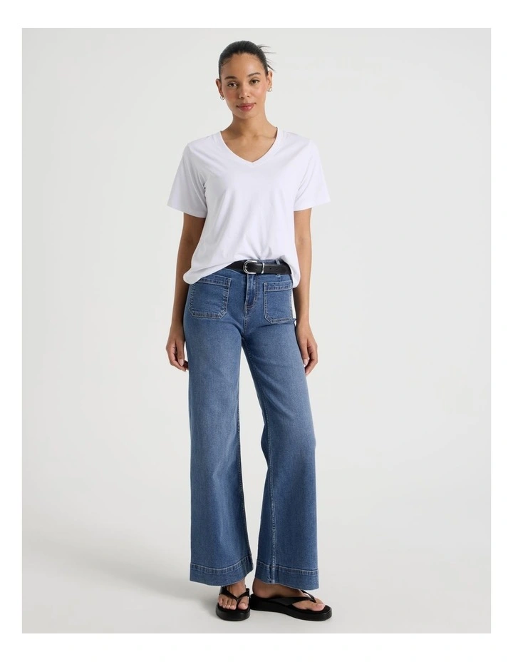 Relaxed Fit V Neck Tee in White image 2