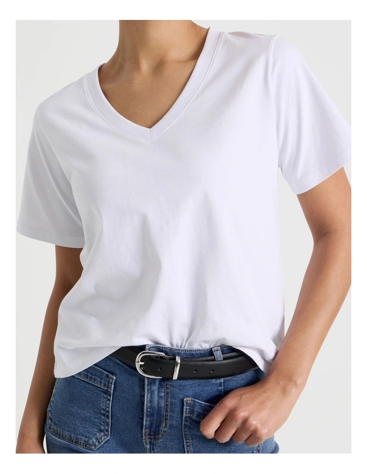 Relaxed Fit V Neck Tee in White image 3
