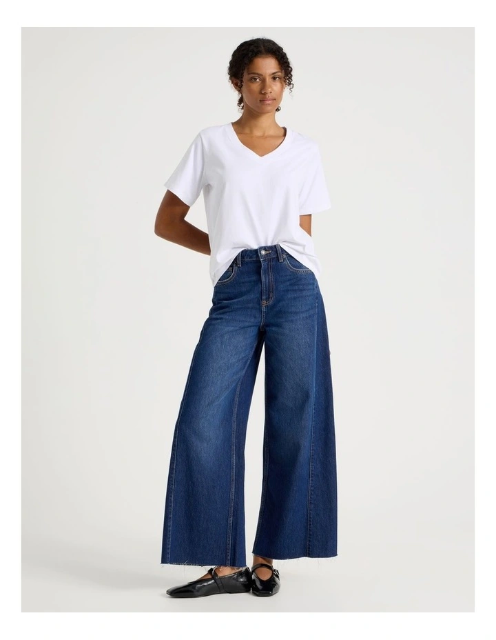 Relaxed Fit V Neck Tee in White image 3