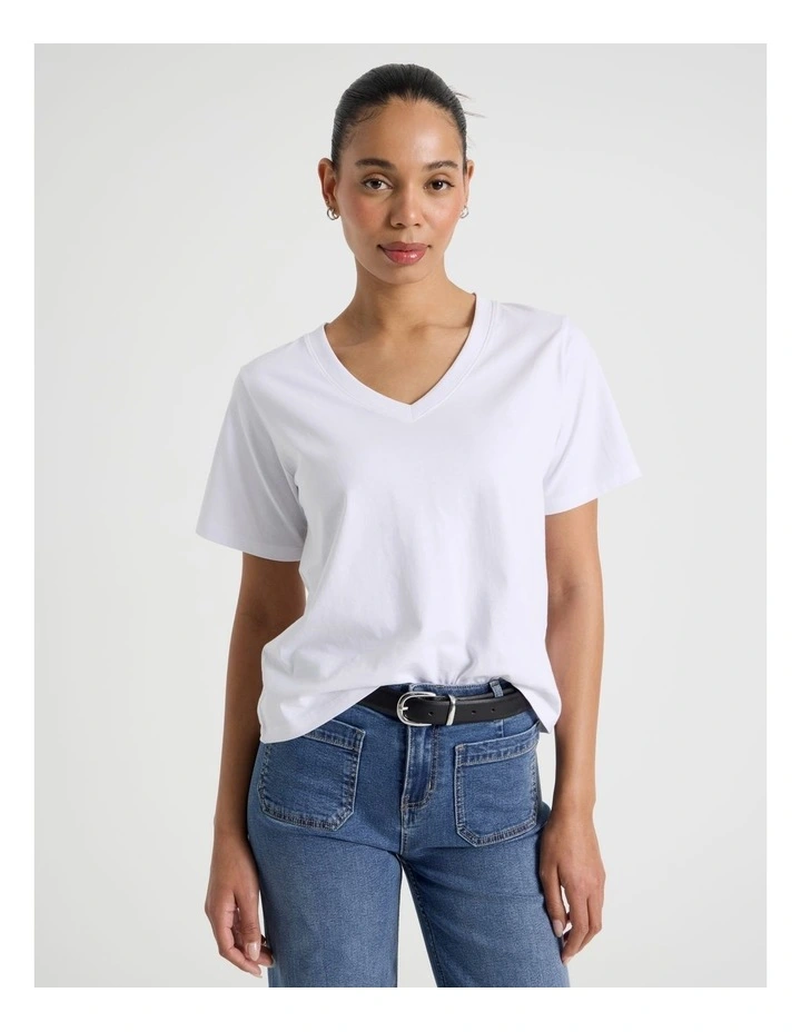 Relaxed Fit V Neck Tee in White image 4