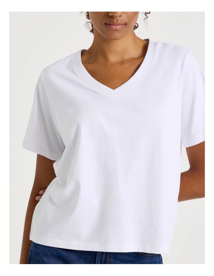 Relaxed Fit V Neck Tee in White image 4