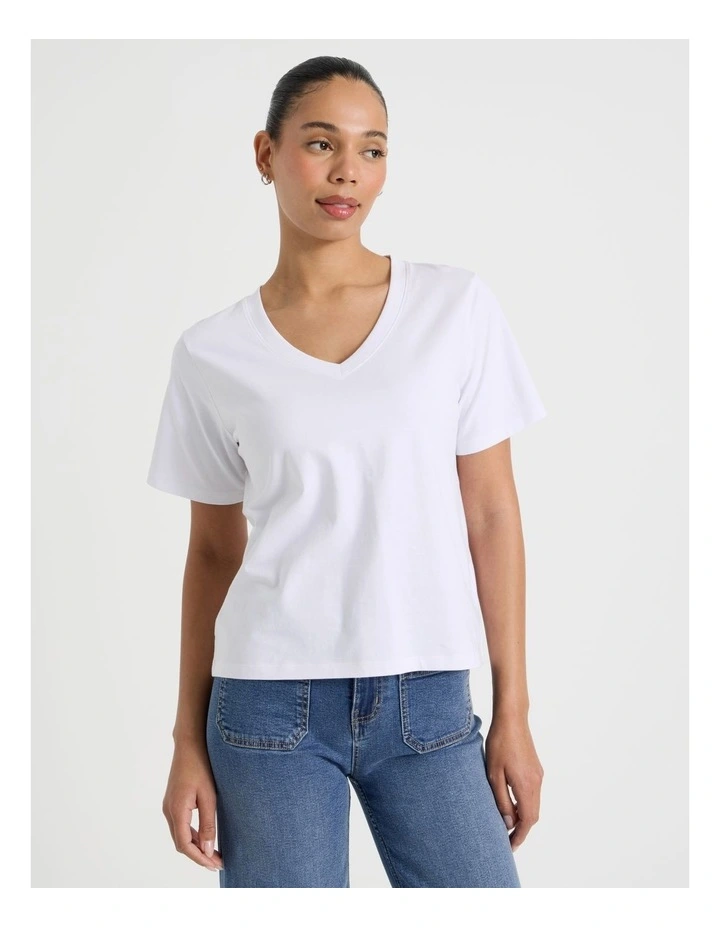 Relaxed Fit V Neck Tee in White image 5